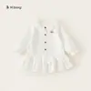 Conjunto de Suéter Bangxuan para Meninas, Conjunto de Duas Peças com Vestido Branco e Cardigã de Tricô Vermelho, Moda Outono para Crianças