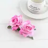 Peine para el cabello de terciopelo rosa transfronterizo, Pasador de pelo vintage para novia, Accesorio para el cabello de doble flor artificial con borde enrollado color burdeos para mujer