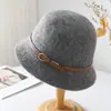 Chapéu Bucket de Lã Mesclada Estilo Japonês para Mulheres, Estilo Socialite Outono e Inverno com Fivela, Chapéu de Pescador Quente Retrô Francês