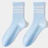 Calcetines de media caña para mujer con borde enrollado y tres rayas, Calcetines de media caña de estilo universitario con personalidad deportiva, Calcetines antibacterianos para mujer 10A