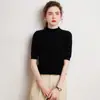 Suéter de punto para mujer 100% cachemira pura con cuello semialto y mangas de longitud media, corte holgado, perfecto como capa interior o camiseta básica, estilo moderno