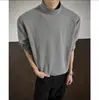 Nova Camiseta Masculina de Manga Longa com Gola Alta Parcial Outono/Inverno 2026, Cor Sólida, Simples, Solta, Casual, Camiseta de Veludo Alemão, Camiseta Básica Masculina