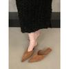 Sandalias Mule Elegantes de Tacón Bajo Fino Estilo Francés para Mujer 2025 Nuevo Verano Gamuza Punta Fina Tacón Gatito Mule