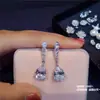 Pendientes largos para mujer combinan con todo Corea del Sur elegantes simples elegantes cristal brillante diamante S925 plata de ley socialité europea y americana lujo