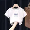 2167# Camiseta de Manga Curta para Meninos e Meninas 100% Algodão Puro Verão Nova Infantil Gola Redonda Versátil para Crianças Médias e Grandes Top de Meia-manga