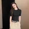 2026 Principios de Primavera Mujer Cuello Redondo Pequeño Manga Media Ajustado Nuevo Versátil Hombro Normal Manga Corta Top Camiseta