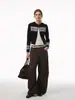 Estilo Perezoso Jacquard Retro 2025 Nueva Atmósfera Otoño e Invierno Elegante Empalme Cárdigan de Punto Suéter Chaqueta Corta para Mujer