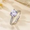 Anel Europeu e Americano Simples de Pedra Oval com Aro Totalmente Diamantado Zircônia com Garra Quatro Pontas Aberto Ajustável Anel de Dedo Joia Multicor Cross-Border