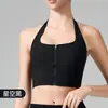 Sexy Chaleco de Yoga con Cuello Halter para Mujer con Cremallera Frontal y Almohadillas en el Pecho, Chaleco Deportivo para Usar por Encima, Sujetador de Fitness para Entrenamiento de Pilates