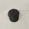 Beret Vintage Xadrez Estiloso para Crianças Outono e Primavera, Boina, Roupa de Bebê, Chapéu Octogonal de Jornaleiro, Outono