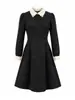 2616412-Vestido Moda Temperamento Feminino Outono Estilo Dama Francesa Fivela Floral Cinto Cintura Afunilado Saia Linha A