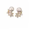 Aretes y anillo de gota de agua de perla con circonia chapados en oro real de 18k, conjunto de joyería de nicho de alta gama, exquisito y elegante