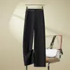 Pantalones negros rectos de cintura alta estilo commuter para mujer, corte holgado, adelgazantes, pantalones largos casuales, nuevos pantalones de otoño con cintura elástica
