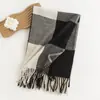 Cachecol de Imitação de Caxemira Estilo de Rua Europeu e Americano Moda Feminina Cachecol para o Dia a Dia Estilo Xadrez Lenço Versátil com Franjas Atacado