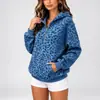 Sudadera con Capucha y Media Cremallera Estilo Europeo Estampado de Leopardo 2026 para Mujer, Otoño Holgada Casual Manga Larga Pullover Prenda Exterior