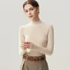 Suéter 100% caxemira pura para mulheres, gola alta discreta, base de tricô slim fit, cor sólida, camada interna quente para outono e inverno