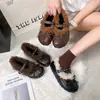 Versão em couro macio~Estilo coreano feminino retrô versátil de corte baixo com fivela única bico redondo salto escondido versátil confortável quente sapatos de pelúcia