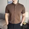 2026 Nova Marca da Moda Masculina Camisa de Manga Curta com Gola Alta, Camisa Waffle Estilo Gelo de Alta Elasticidade Slim Fit, Dropshipping do TikTok