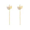 Pendientes Brillantes de Hoja de Ginkgo, Regalo Estilo Ultra-Hada Femenino, Pendientes Largos Exquisitos de Zirconia con Forma de Hoja Abanico