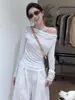 Camiseta de Manga Larga con Hombro Descubierto y Espalda Descubierta para Mujer, Estilo Nuevo Otoño 2025, Diseño Súper Bonito, Top con Hombro Asimétrico