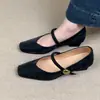 Zapatos planos de ballet de cuero genuino estilo vintage francés con textura de piel de oveja para mujer, con hebilla, tacón grueso espectacular, punta cuadrada, Mary Janes de punta cuadrada