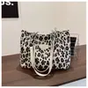 Bolsa de tela simple estilo coreano para el día a día Bolso de mano Bolso de hombro con estampado de leopardo Estudiante Estilo Hong Kong Retro Literario Bolsa de tela grande