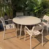 Conjunto de mesa e cadeiras retangulares moderno para pátio externo, varanda, loja de milk tea ao ar livre, área de estar externa de restaurante, aço carbono para uso comercial