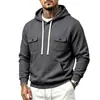 Sudadera con capucha estilo ropa de trabajo europea para hombre, de talla europea, con cordones de contraste, doble bolsillo, corte holgado, hombro caído, talla grande