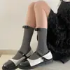 Meias de veludo com laço, meias finas de renda francesa de comprimento médio para mulheres, ideais para primavera e verão. Meias de cano médio estilo bailarina.