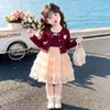 Vestido Princesa Vermelho Estilo Coreano Conjunto de Duas Peças Estilo Primavera/Outono 2026 Nova Moda Infantil Conjunto de Duas Peças para Menina Tendência
