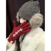 Guantes de Lana Fair Isle Rojos de Punto para Año Nuevo para Mujer, Jacquard Argyle Vintage, Cálidos, Separados por Dedos, Adecuados para Ciclismo, Compatibles con Pantalla Táctil
