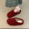 Chinelos peludos femininos para uso externo, novidade outono e inverno 2026, chinelos de algodão fada vermelhos quentes de pelúcia vintage para mulheres