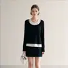 Top de tricô de manga longa, estilo duas peças color block para mulheres, perfeito para o início do outono, com um caimento relaxado e confortável, e uma sensação suave e aconchegante