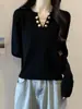 Camisa Básica de Tricô com Decote em V Estilosa para Mulheres Outono e Inverno 2026 Suéter Plus Size para Cobrir a Barriga, Adequado para Mulheres Plus Size