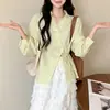 Comercio exterior transfronterizo AliExpress primavera y otoño encaje francés empalmado cuello en V corbata diagonal cintura irregular fruncida camisa de manga larga