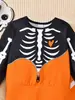 Ropa de dormir de dos piezas para niños, estilo europeo y americano, para primavera y otoño, con estampado de calaveras para Halloween, manga larga y pantalón largo, ropa para niños Ins