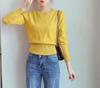 Nova blusa de malha lisa da moda para mulheres, gola redonda, cintura alta, justa, curta, design versátil, top suéter moda