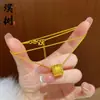 Loja de Ouro Mesmo Estilo Anel da Riqueza Banhado a Ouro Estilo Antigo, Novo Estilo Chinês Borda de Renda Anel Espiga de Trigo, Anel para Dedo Indicador Feminino