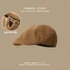 Boina Color Camello para Otoño e Invierno para Mujer, Gorra de Periodista Retro Marrón, Elegante Sombrero Octogonal, Sombrero de Pescador Adelgazante