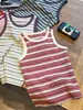 [Artículo en Liquidación] Ropa Infantil para Niñas en Tallas Mediana y Grande, Camiseta sin Mangas de Algodón Acanalado Elástico y Cómodo, Bloques de Color Rayada