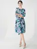Roupa Estilo Resort de Luxo Shenzhen Nanyou para Mulheres, Roupa Plus Size, Vestido Versátil de Comprimento Médio Solto Estampado Issey Miyake