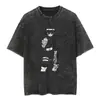 Camiseta Streetwear Anime Japonés Gráfico Retro Negro Lavado Camiseta de Hombre Algodón Manga Corta Corte Holgado