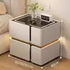 Mesita de noche Inteligente Simple Moderna Multifuncional con Carga Inalámbrica Altavoz Luz Lujo Dormitorio Uso en Casa Gabinete de Noche de Madera Maciza