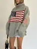 Aliexpress Transfronterizo Otoño e Invierno Holgado Tallas Grandes Tejido Cálido Suéter Jacquard Calle Retro Top para Mujer Gris Venta al por Mayor