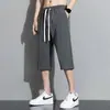 Pantalones Casuales de Hielo de Seda Transpirables de Verano para Hombre Rectos de Longitud Media Sueltos Elásticos de Color Sólido de Cinco Puntos