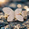 Diseño de Moda con Pétalos Exquisitos y Hermosos, Parcialmente Incrustado con Circonita Sintética, Anillo Abierto Elegante y Único con Forma de Flor para Mujer