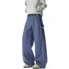 Calça Jeans de Trabalho Americano Azul Francês Masculina Marca Tendência Design Desconstruído Senso de Design Bonito Rebelde Solta Reta Casual Calça de Perna Larga