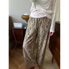 Pantalones de Dormir Florales de Bloques de Color Estilo Retro Coreano para Mujer, Nuevos Pantalones Largos de Verano Talla Grande Ajustados que se Pueden Usar Afuera como Ropa de Casa