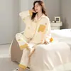Pijama Feminino 100% Algodão, Manga Longa e Calça Longa, Cardigã com Lapela para Outono e Inverno, Roupa de Casa Doce e Fofa, Pode Ser Usado Fora, Conjunto para Mulheres