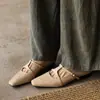 Sapatos Mary Jane de couro, com abotoamento duplo, artísticos e estilosos, coleção outono 2026, salto baixo grosso, bico quadrado, sapatos femininos de couro genuíno